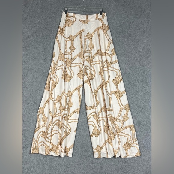 Lizette Collection Women’s Size L Elegant Cream and Gold Wide-Leg Pants - Picture 1 of 10